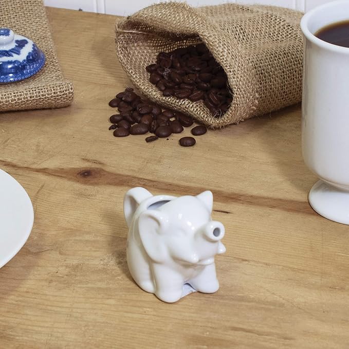 HIC Kitchen Mini Elephant Creamer With Handle, Fine Porcelain, 2-Ounce, For Serving Milk, Cream, Syrup, Dressings, And Sauces, Set of 2