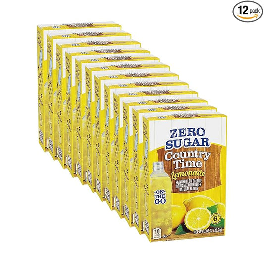 Country Time Lemonade, Zero Sugar, 6 Packets Per Box, 12 Boxes