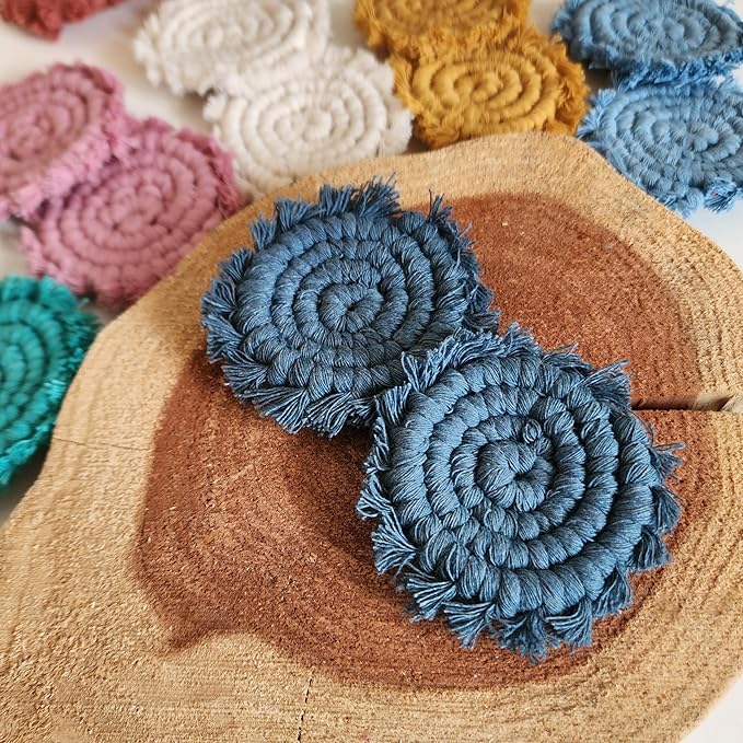 Cotton Car Coasters for Cup Holders, 2PC Car Cup Coasters, Drink Coaster Holder, Cute cupholder Coaster Accessories for Women, Macrame, Boho (Peacock Blue)