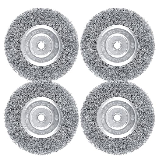 4Pcs Wire Wheel for Bench Grinder - 6 Inch Fine Crimped Wire Brush for Grinder with 1/2" and 5/8" Arbor(0.0085Inch Wire Size), Efficiently Polish Nuts, Bolts and Assorted Car Parts.