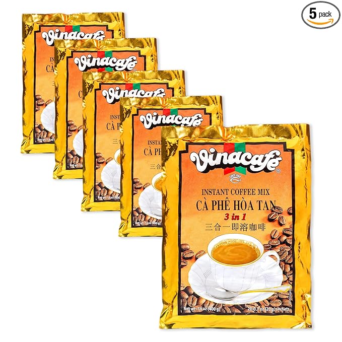 Vinacafe Pack of 5 | 20 Sachets Per Bag Vietnamese Instant Coffee Mix 3 in 1 (100 Total Counts)