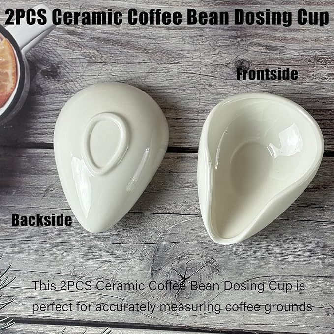 2PCS Ceramic Coffee Bean Dosing Cup – Precise Coffee Grounds Measuring Tool – Anti-Static, Food-Safe Ceramic Design White