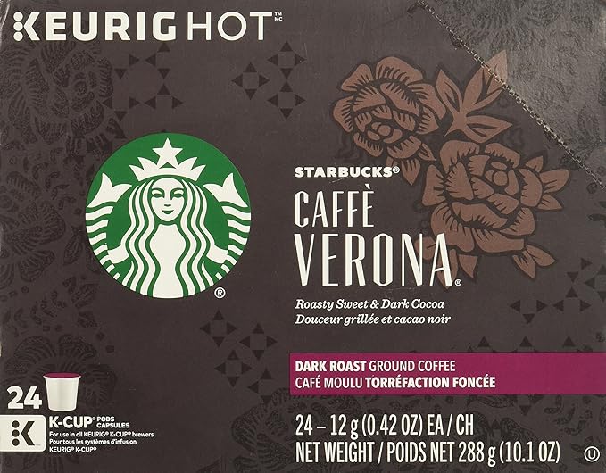 Starbucks K-Cup Coffee Pods—Dark Roast Coffee—Caffè Verona for Keurig Brewers—100% Arabica—4 boxes (96 pods total)