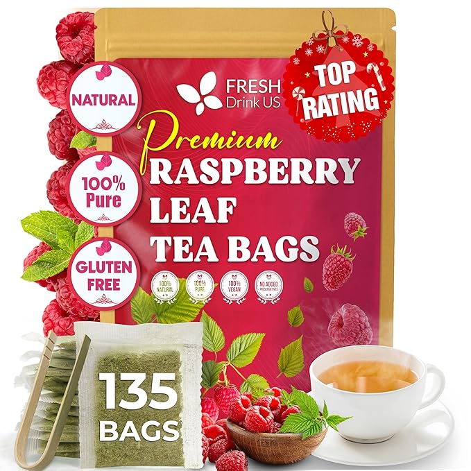 FreshDrinkUS, Premium Raspberry Leaf Tea with Chamomile – 135 Tea Bags | Naturally Caffeine-Free Herbal Blend | Soothing Floral Flavor | Premium Loose Herbal Tea in Natural Material Tea Bags