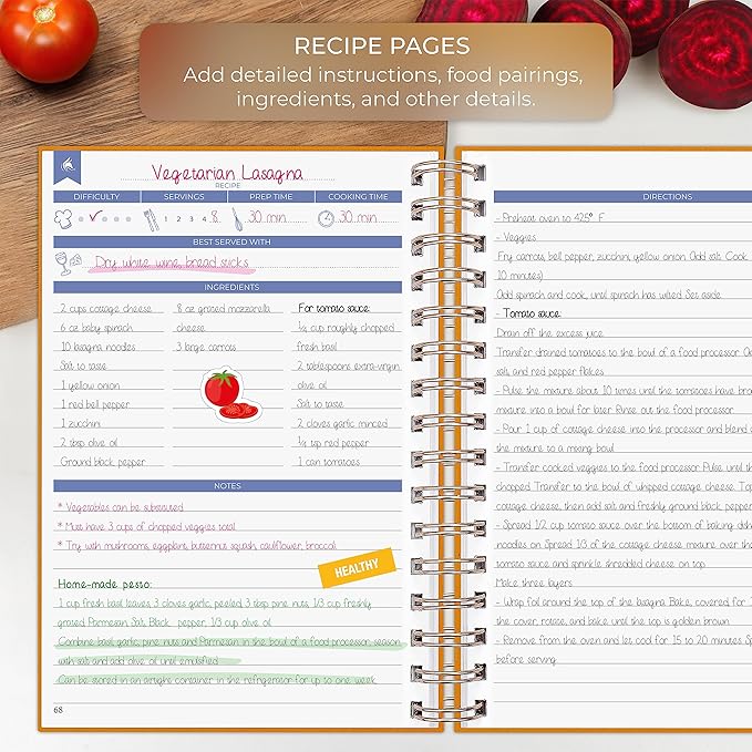 Clever Fox Recipe Book Spiral – Make Your Own Family Cookbook – Blank Recipe Notebook Organizer – Empty Cooking Journal to Write in Recipes – Medium Size, 6.3”x8.3”, Hardcover (Amber Yellow)