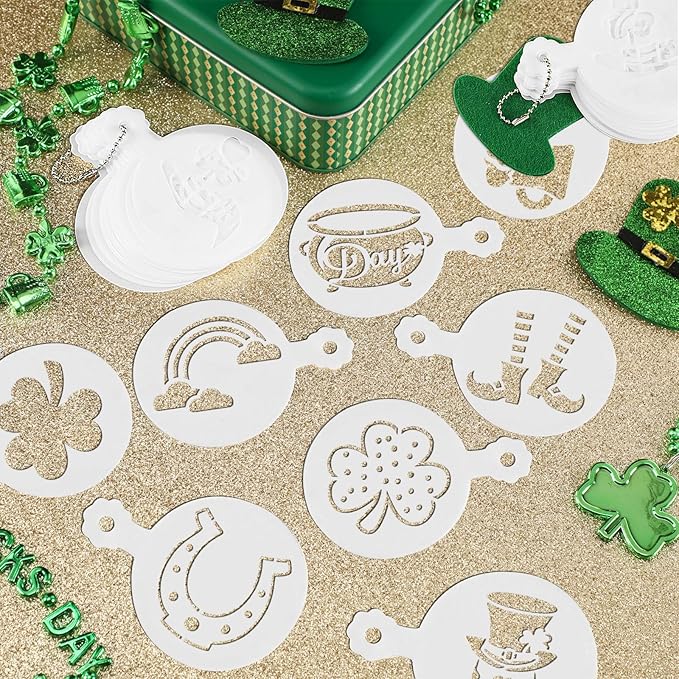 JULBEAR 36 Pieces Reusable St Patrick's Day Cookie Cake Stencils Templates Mold Tools for Cookies DIY Holiday Baking Painting Dessert Coffee Irish Face Painting St Patrick's Party Decoration