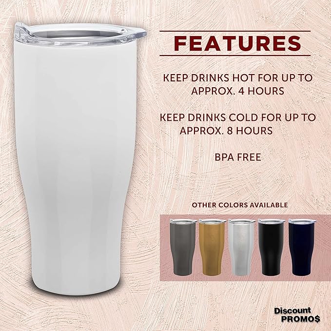 DISCOUNT PROMOS Stainless Steel Grip Travel Mugs 27 oz. Set of 10, Bulk Pack - Perfect for Coffee, Soda, Other Hot & Cold Beverages - White