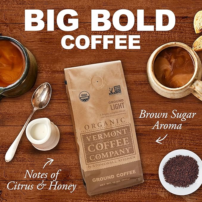 Vermont Coffee Company, Organic Light Roast Ground Coffee, 12oz., Made in the USA