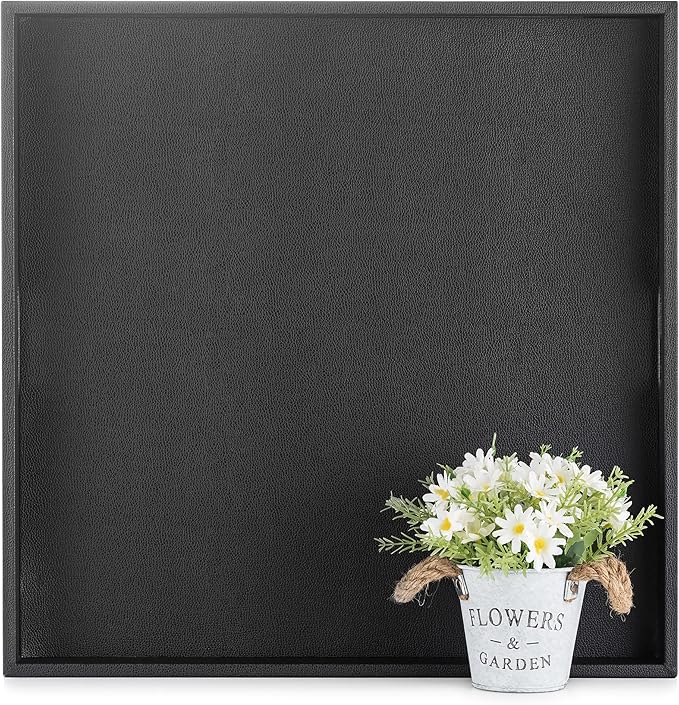 Hanobe Square Large Ottoman Tray: Extra Large Black Serving Tray for Ottomans Big Leather Decorative Tray with Handles for Coffee Table Living Room 22" x 22"