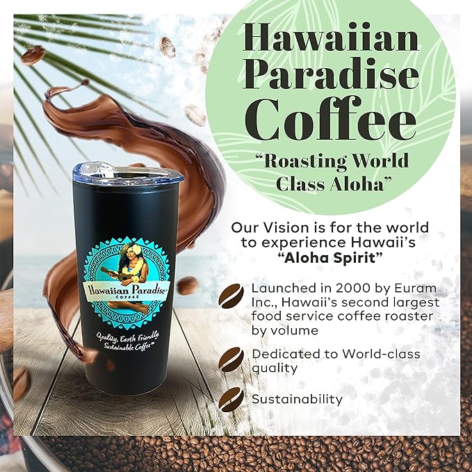 Hawaiian Paradise Coffee 10% Kona Blend Single Serve Cups 18 Count Dark Roast - Made From The Finest Beans - Compatible with Keurig K-Cup Brewers