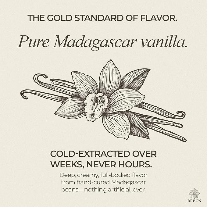 BRBON 4oz Pure Vanilla Extract | Made from Premium Madagascar Bourbon Vanilla Beans | Pure Extract Perfect for Baking, Cooking & Desserts | Non-GMO, Gluten-Free, Vegan & Kosher | 4oz. Bottle