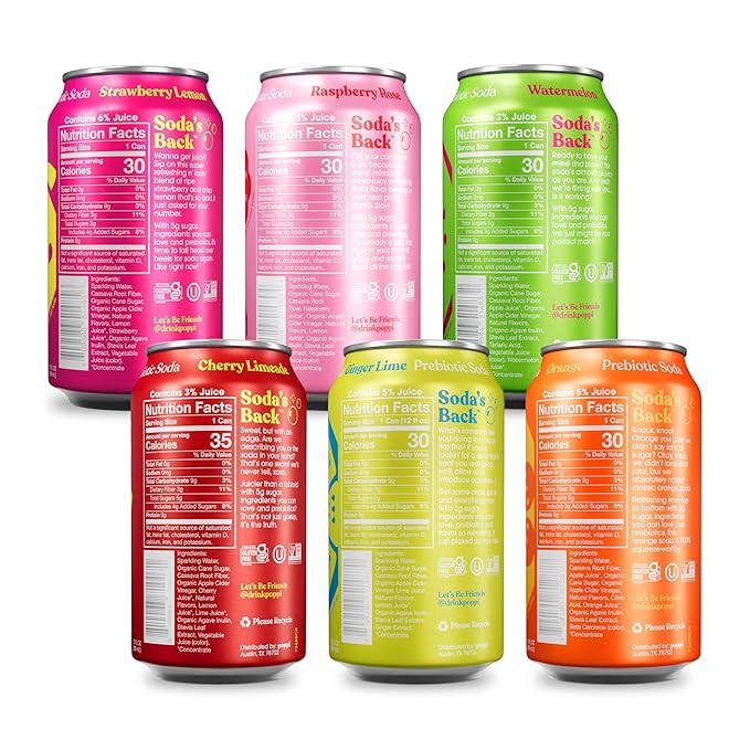 Poppi Sparkling Prebiotic Soda Beverage with Apple Cider Vinegar, Seltzer Water and Fruit Juice, Fun Favorites Variety Pack, 12 Fl Oz, Pack of 12, Packaging May Vary