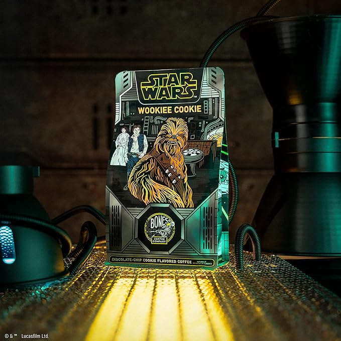 Bones Coffee Company Star Wars Wookiee Cookie Chocolate Chip Cookie Flavored Coffee, Medium Roast Low Acid Arabica Beans Compatible with Auto drip and French Press Coffee Maker, 12 Oz Ground