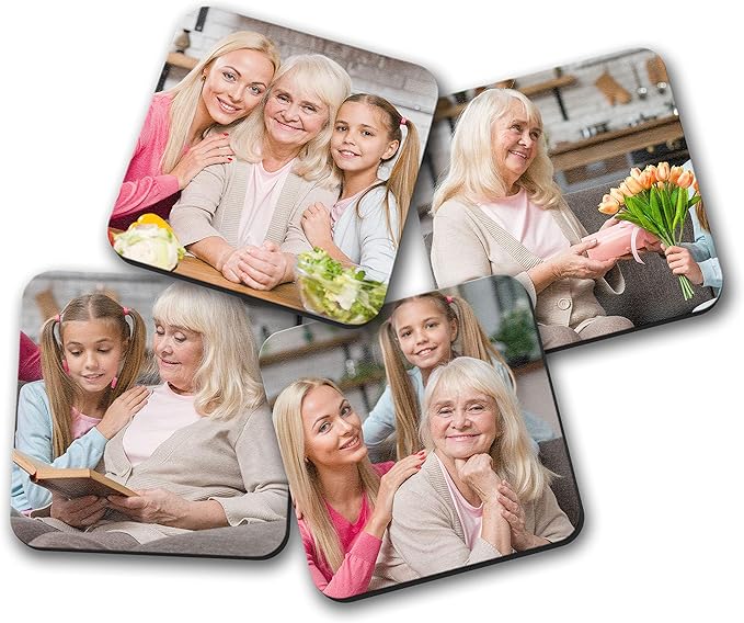 Smile Art Design Upload 8 Images Custom Coaster Print with Your Photos 8 Piece Set Glossy Vibrant Hardboard Personalized Photo Collage Picture Photo Prints Personalized Gifts Wedding Gift Decoration