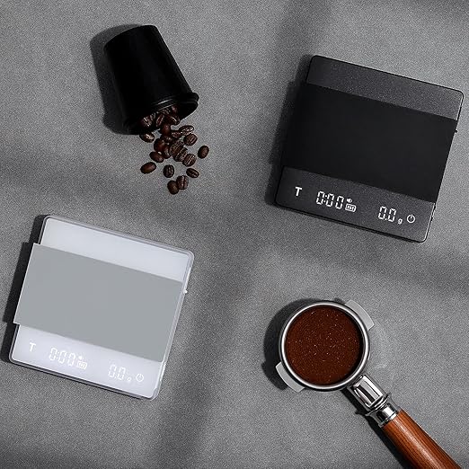 MHW-3BOMBER Mini Coffee Scale with Timer, 2kg/0.1g Rechargeable Espresso Scale,White Coffee Bean Scale with Manual/Smart Modes,Portable for Travel, ES6034W