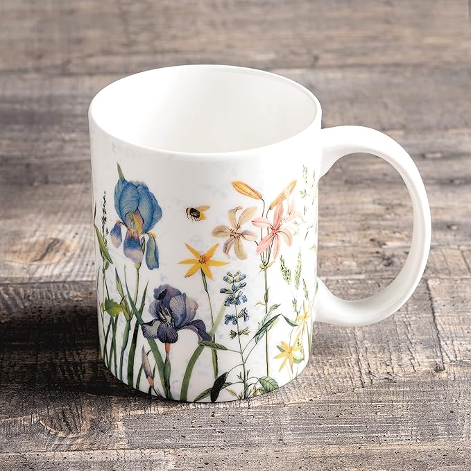 Maison d' Hermine Coffee Mug with Handles Fine Bone China Mugs Pack of One Tea Cups for Hot Beverages Cappuccino Latte Home Restaurant Office Perfect for Gift (Fleurs De Mai - Floral, 12 Ounce)