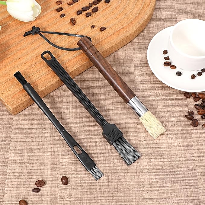 3PCS Coffee Grinder Cleaning Brush Set Professional Espresso Brush Cleaner Tool Wood Handle Espresso Machine Brushes Cleaning Accessories for Barista Home Kitchen Bean