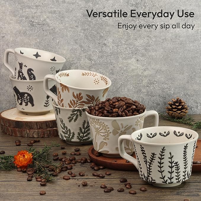 LINVIA Ceramic Coffee Mug, 12 oz Novelty Unique Teacup with Handle, Stoneware Cup for Tea Mocha Latte Cappuccino Espresso (Bear)