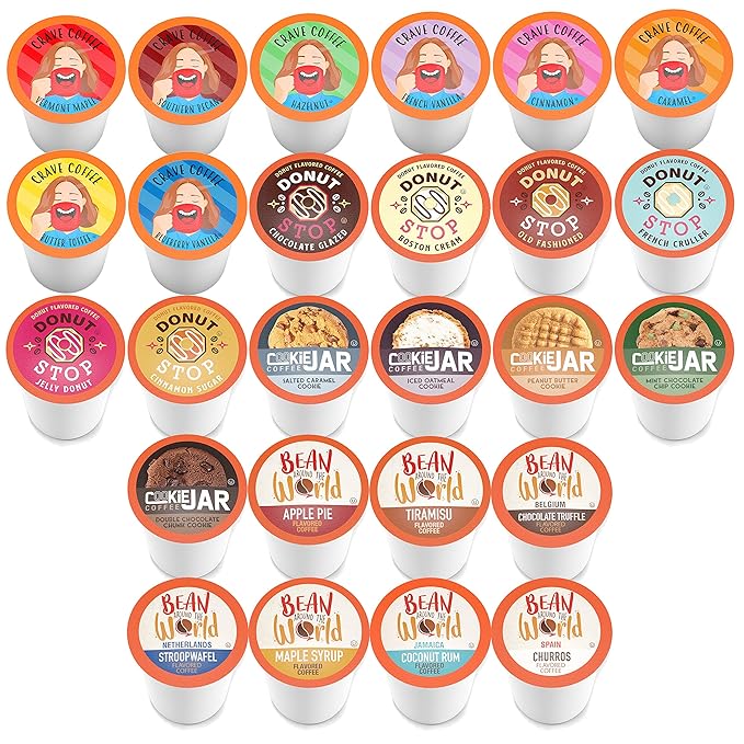 Coffee Pod Variety Packs Flavored Sampler, Assorted, Compatible with 2.0 K-Cup Brewers, Variety Pack, 52 Count (Pack of 1)