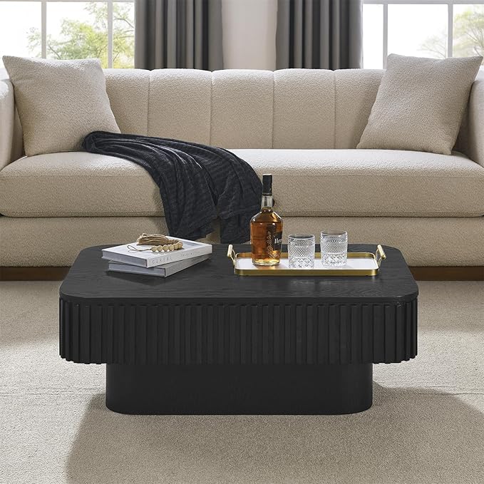 SZTHHDF Lift Top Coffee Table for Living Room,Rectangle Handmade Solid Wood Strips, Fluted Coffee Table with Hidden Storage Compartment for Small Space Office Apartment (38.6"L×26.8''W×13.8''H-Black)