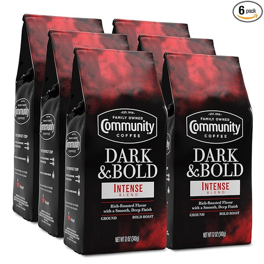 Community Coffee Dark & Bold Intense Blend 72 Ounces, Dark Roast Ground Coffee, 12 Ounce Bag (Pack of 6)