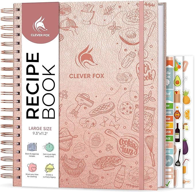 Clever Fox Recipe Book Spiral – Blank Family Cookbook – Empty Cooking Journal – Notebook Organizer to Write In Recipes – Large (Rose Gold)