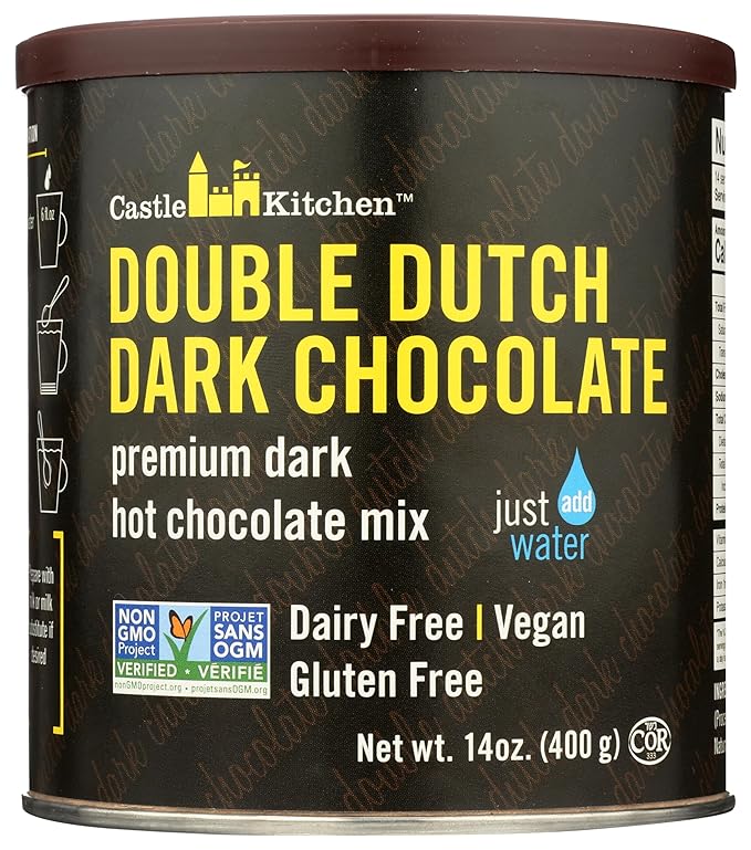 Castle Kitchen Double Decadent Dark Chocolate Hot Cocoa Mix-Dairy-Free, Vegan, Plant Based, Gluten-Free, Non-GMO Project Verified, Kosher Hot Chocolate-Just Add Water-14 oz Tin