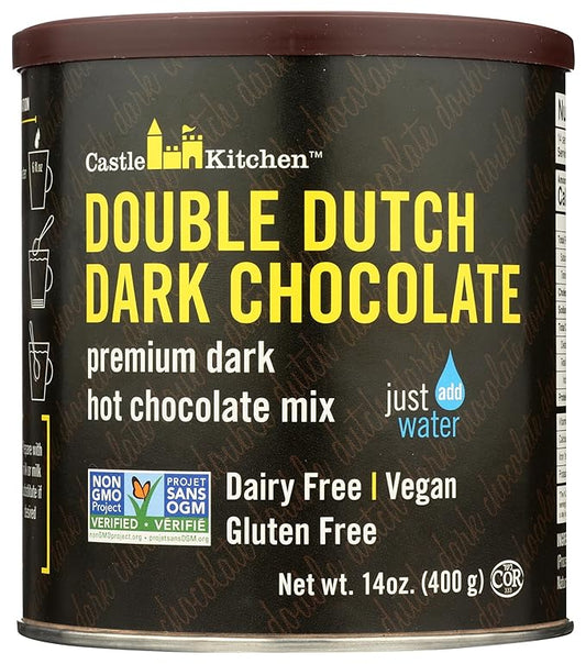 Castle Kitchen Double Decadent Dark Chocolate Hot Cocoa Mix-Dairy-Free, Vegan, Plant Based, Gluten-Free, Non-GMO Project Verified, Kosher Hot Chocolate-Just Add Water-14 oz Tin