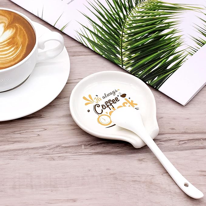 Funny Coffee Quote It's Always Coffee O'clock Ceramic Coffee Spoon Holder-Coffee Spoon Rest -Coffee Station Decor Coffee Bar Accessories-Coffee Lovers Gifts for Women and Men