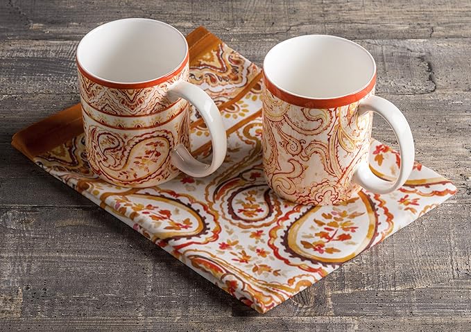 Maison d' Hermine Coffee Mug with Handles Fine Bone China Mugs Pack of Two Tea Cups for Hot Beverages Cappuccino Latte Home Restaurant Office Perfect for Gift (Palatial Paisley, 12 Ounce)