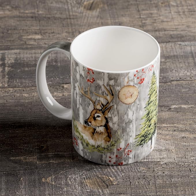 Maison d' Hermine Coffee Mug with Handles Fine Bone China Mugs Pack of One Tea Cups for Hot Beverages Cappuccino Latte Home Restaurant Office Perfect for Gift (Mountain Life - Chalet, 12 Ounce)