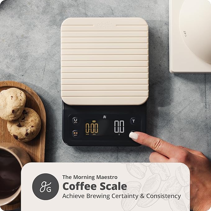 Greater Goods Electric Gooseneck Kettle and Coffee Scale, Designed in St. Louis, Birch White