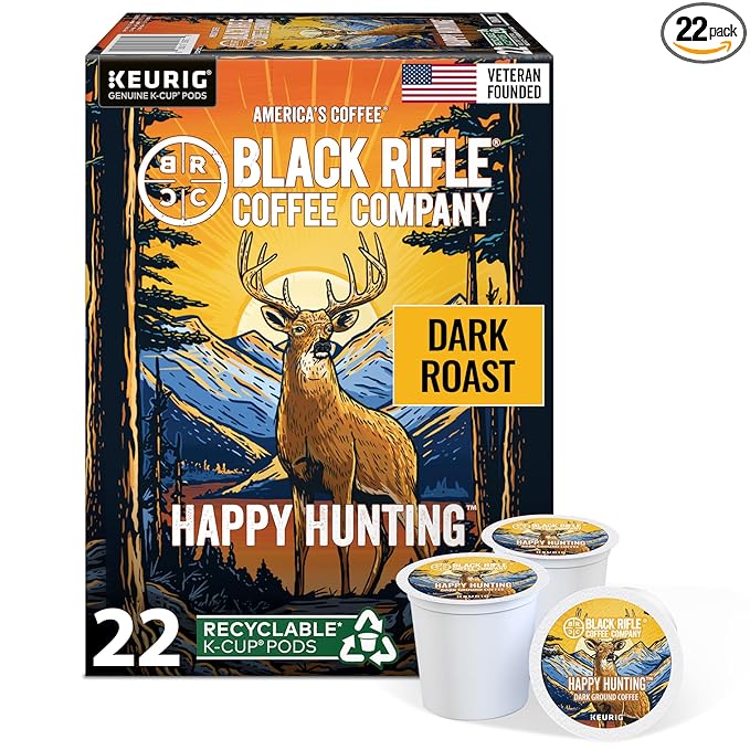 Black Rifle Coffee Company Dark Roast Coffee Pods – 100% Arabica, Bold, Smoky Single-Serve K-Cup Compatible – Veteran-Founded Premium Coffee – Happy Hunting – 22 Count