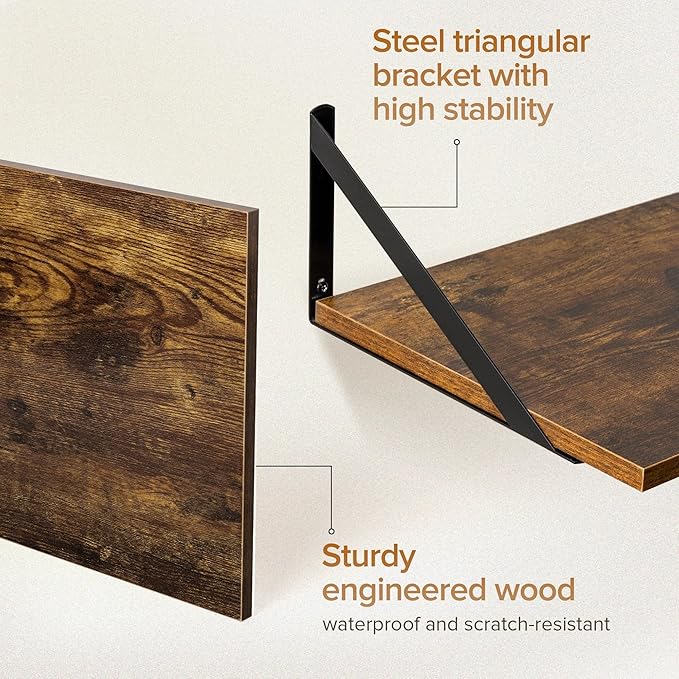 Deep Floating Shelves Wall Mounted, 30"x12" Brown Wood Shelves with Brackets Set of 2 for Bedroom, Living Room, Bathroom, Kitchen, Office - Storage & Display Shelf for Decor, Books, Plants