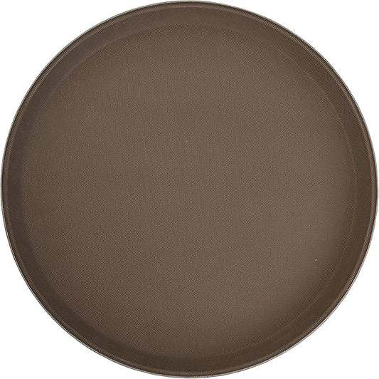 Winco 14" Premium Fiberglass Tray, Non-slip, Brown, Round