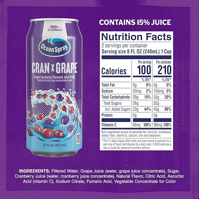 Ocean Spray® Cran-Grape™ Cranberry Grape Juice Drink, 16oz can (12 Pack)