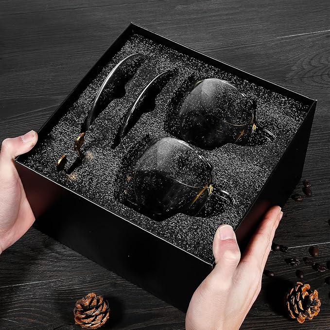 Clear Glass Coffee Cups with Spoons in a Luxurious Gift Box Set of 2 Pieces - 5.5oz in Sizes Double Wall Insulated Reusable Cups for Home Cafe Restaurant - Best Gift for Coffee Lovers