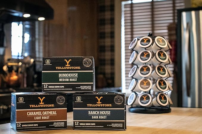 Yellowstone Bunkhouse Medium Roast Coffee, Single Serve Recyclable Pods/Cups, 100% Arabica Beans, 12 Count