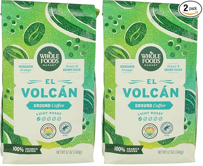 WHOLE FOODS MARKET El Volcan Ground Coffee, 12 OZ (Pack of 2)