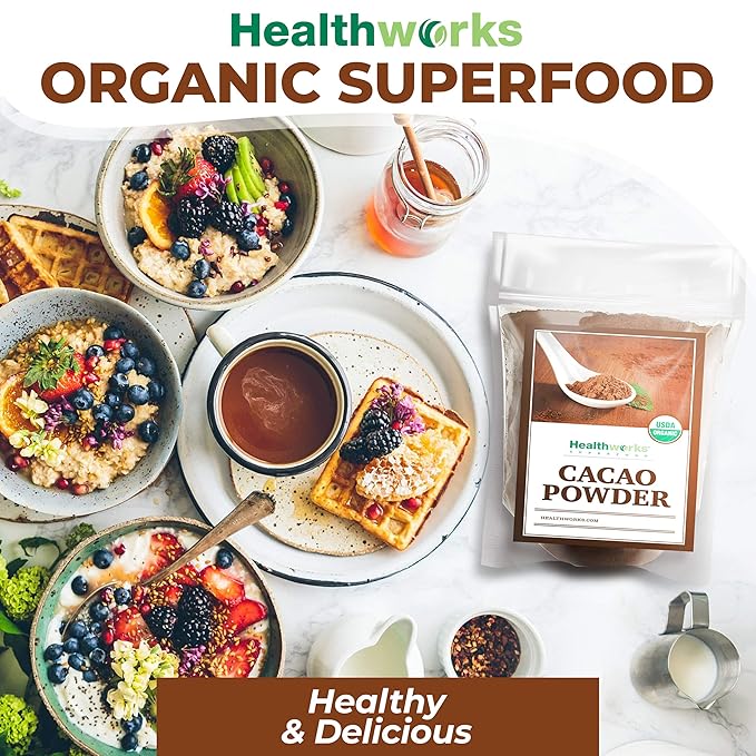 Healthworks Superfoods Organic Cacao Powder - 80 Oz / 5 Lb - Cocoa Chocolate Substitute - Rich Chocolate Flavour - Sugar-Free, Keto, Vegan & Non-GMO - Peruvian Bean/Nut Origin - Antioxidant Superfood - Packaging May Vary
