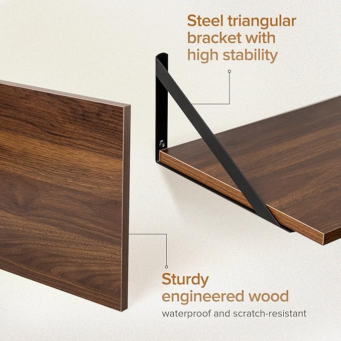 Deep Floating Shelves Wall Mounted, 30"x12" Walnut Wall Shelves with Brackets Set of 2 for Bedroom, Living Room, Bathroom, Kitchen, Office - Storage & Display Shelf for Decor, Books, Plants