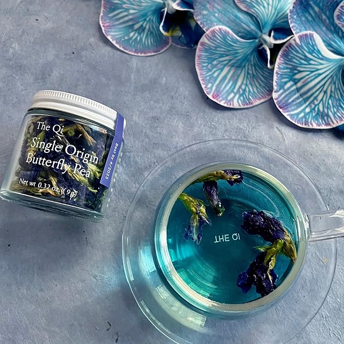 The-Qi Trio Petite Flower Teas Set - 3 Jars of Whole Flowers (Butterfly Pea, Rosebud, & Jasmine) - 100% All Natural Floral Tea Gift Set for Inner Calm, Relaxation, & Wellness - Naturally Caffein-free