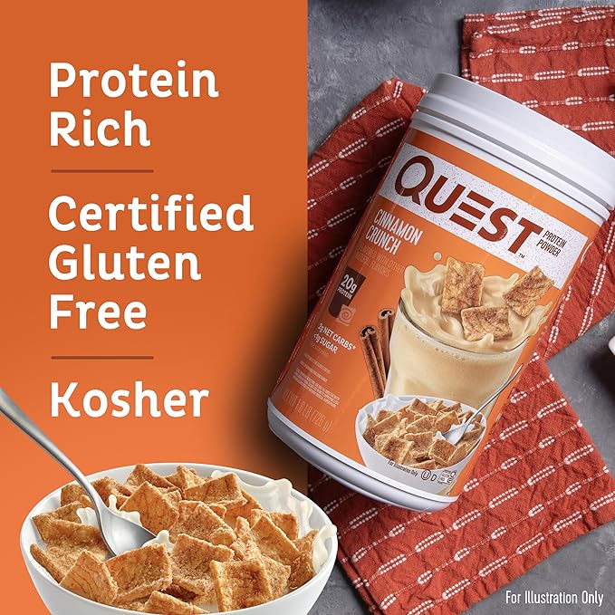 Quest Nutrition Cinnamon Crunch Protein Powder, 20g Protein, 2g Net Carb, 1g Sugar, Low Carb, Gluten Free, 1.6 Pound, 24 Servings