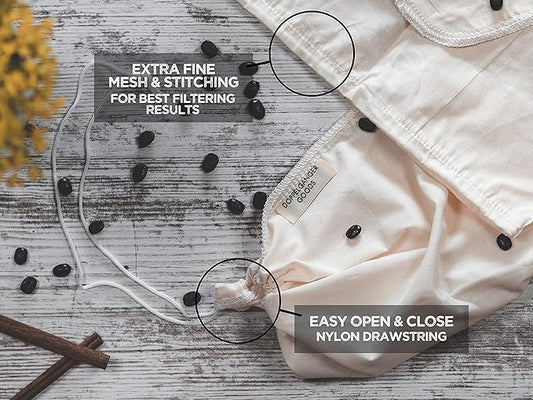 (1-Pack, Medium 8in x 12in) Organic Cotton Cold Brew Coffee Bag - Designed in California - Reusable Coffee Filter with EasyOpen Drawstring Cold Brew Maker for Pitchers, Mason Jars, & Toddy Systems