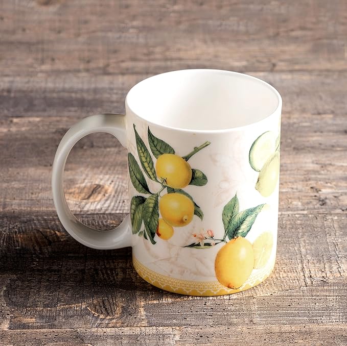 Maison d' Hermine Coffee Mug with Handles Fine Bone China Mugs Pack of One Tea Cups for Hot Beverages Cappuccino Latte Home Restaurant Office Perfect for Gift (Limoncello - Verna, 15 Ounce)