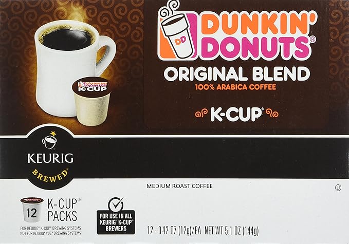 Dunkin' Donuts Original Blend Medium Roast Coffee, 12 K Cups for Keurig Makers