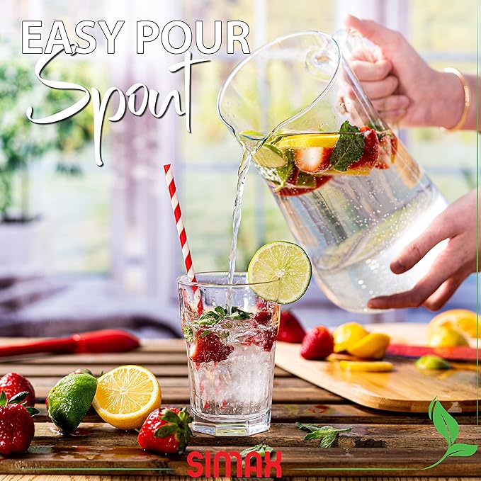 Simax Large Glass Pitcher With Spout, 2.5 Quart (80 Ounce) Borosilicate Glass Iced Tea Pitchers with Handle, Angled Cylinder Design, Glass Water Pitcher