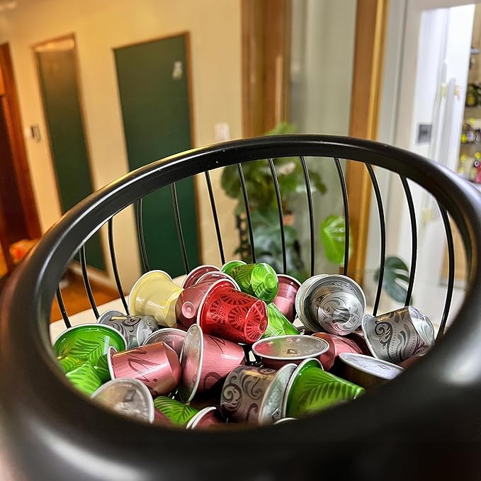 Coffee Pod Holder,K Cup Holders for Counter,Coffee Bar Accessories & Decor,Large Capacity Keurig K-cup Organizer, Nespresso Vertuo Station Organizer,Metal Pods Storage (Black)