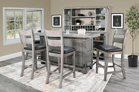 80 - Inch Alpine Bar Cabinet, 3-Tier Home Bar Cabinet (Alpine Grey Finish, W/ 2 Seat)