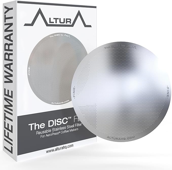 ALTURA The DISC FINE Stainless Steel Filter for AeroPress Coffee Makers – Reusable Metal Filter Replacement for Rich Flavor, Travel, and Eco-Friendly Brewing
